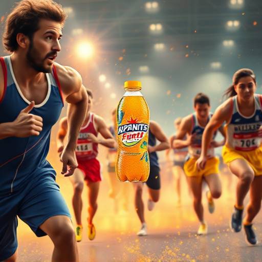 A vibrant and dynamic scene from a commercial showcasing a revolutionary sports drink with athletes in action.
