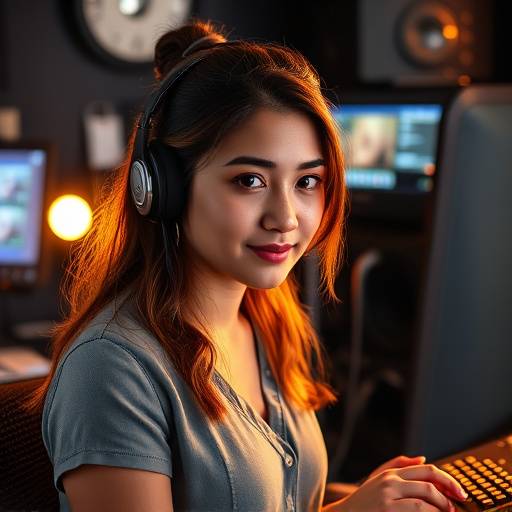 Isabella Soto, Lead Editor at Starlight Studios, working diligently at an editing station.