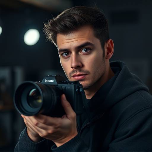 Noah Parker, Director of Photography at Starlight Studios, holding a camera with a focused expression.